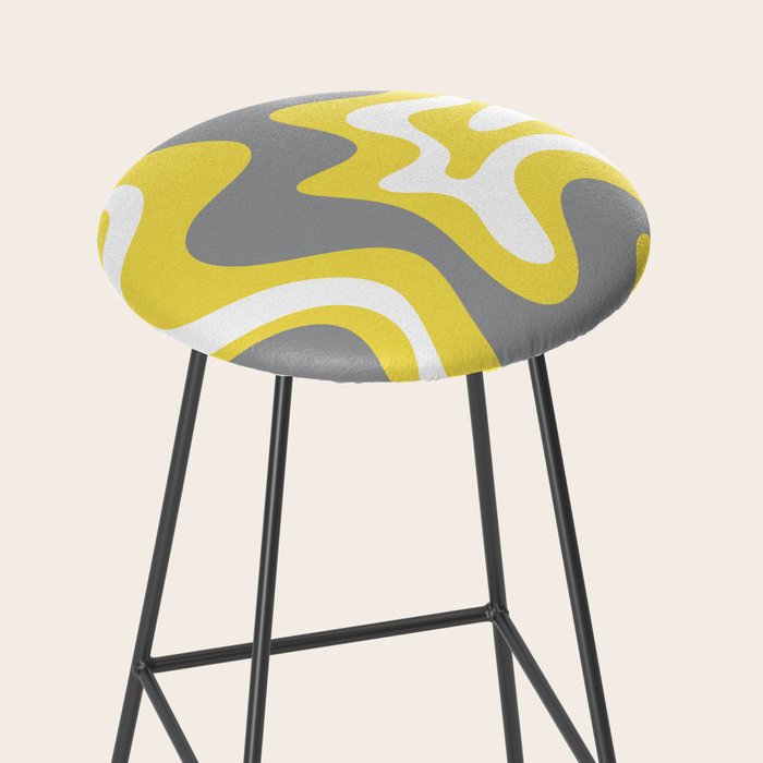 Retro Liquid Swirl Abstract Pattern in Light Grey, White, and Lemon Yellow Stool Gallery Image 2