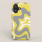 Retro Liquid Swirl Abstract Pattern in Light Grey, White, and Lemon Yellow iPhone Case Gallery Image 1