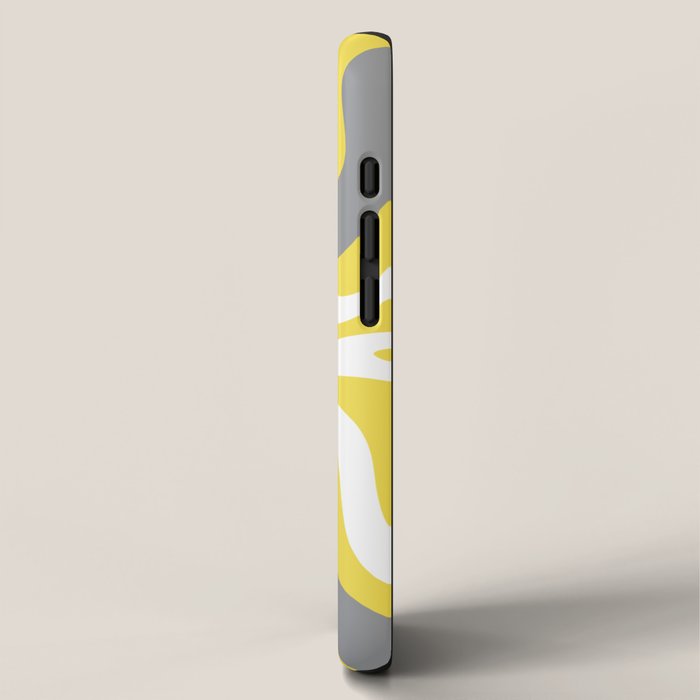 Retro Liquid Swirl Abstract Pattern in Light Grey, White, and Lemon Yellow iPhone Case Gallery Image 2