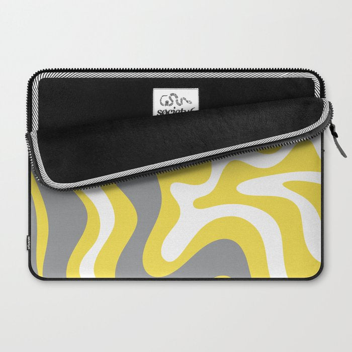 Retro Liquid Swirl Abstract Pattern in Light Grey, White, and Lemon Yellow Laptop Sleeve Gallery Image 2