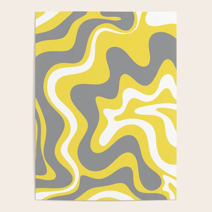 Retro Liquid Swirl Abstract Pattern in Light Grey, White, and Lemon Yellow Poster Gallery Image 4