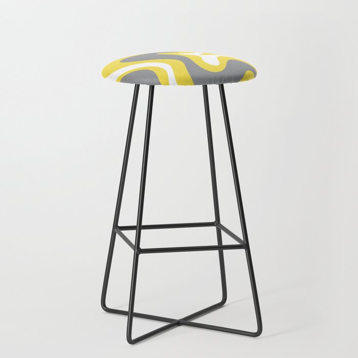 Retro Liquid Swirl Abstract Pattern in Light Grey, White, and Lemon Yellow Stool Gallery Image 1