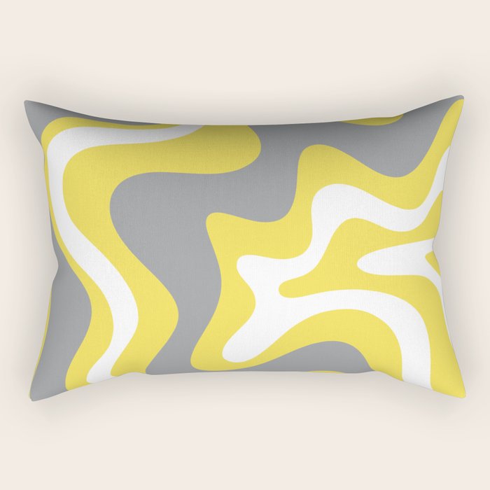 Retro Liquid Swirl Abstract Pattern in Light Grey, White, and Lemon Yellow Rectangular Pillow Gallery Image 2