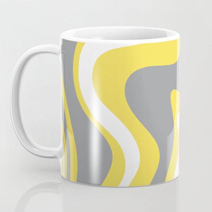 Retro Liquid Swirl Abstract Pattern in Light Grey, White, and Lemon Yellow Coffee Mug Gallery Image 3