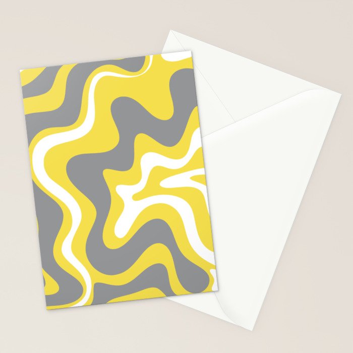 Retro Liquid Swirl Abstract Pattern in Light Grey, White, and Lemon Yellow Stationery Card Gallery Image 2