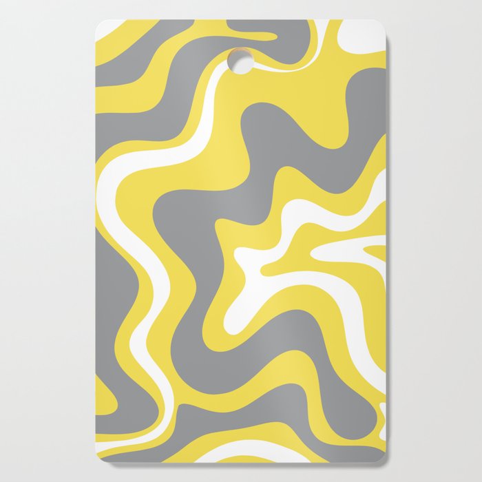 Retro Liquid Swirl Abstract Pattern in Light Grey, White, and Lemon Yellow Cutting Board Gallery Image 1