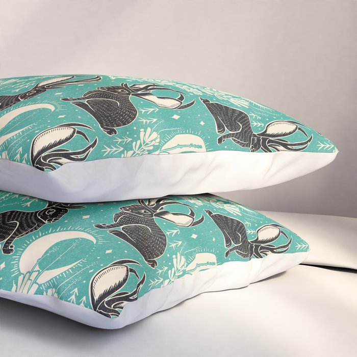 Jackalope - teal & black Pillow Sham Gallery Image 3