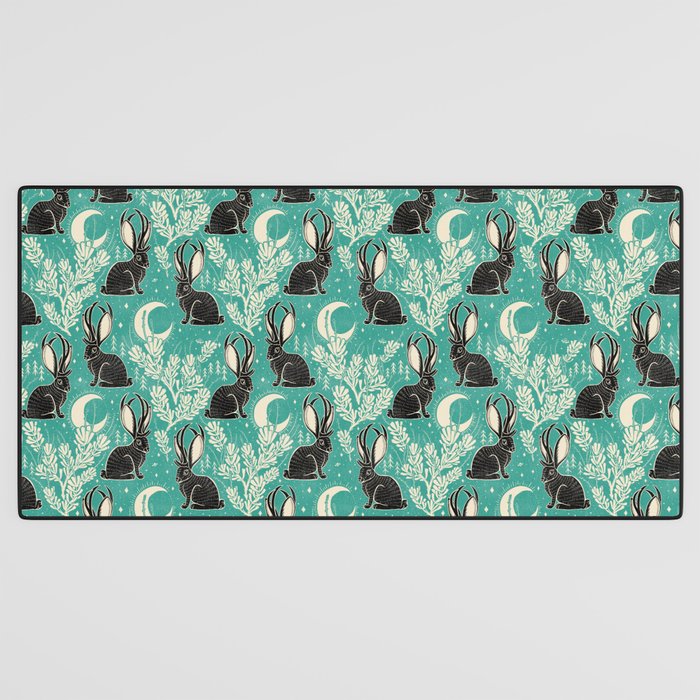 Jackalope - teal & black Desk Mat Gallery Image 3