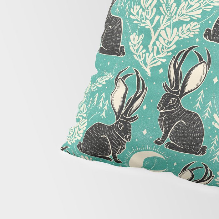 Jackalope - teal & black Pillow Sham Gallery Image 4