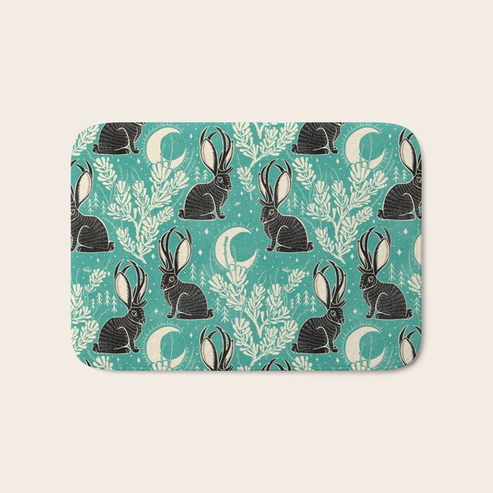 Jackalope - teal & black Bath Mat Gallery Image 1