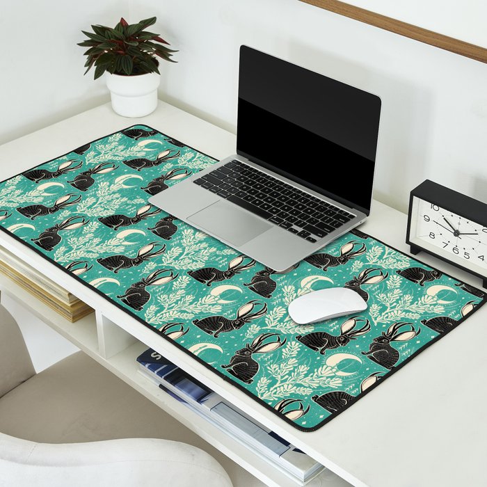 Jackalope - teal & black Desk Mat Gallery Image 2