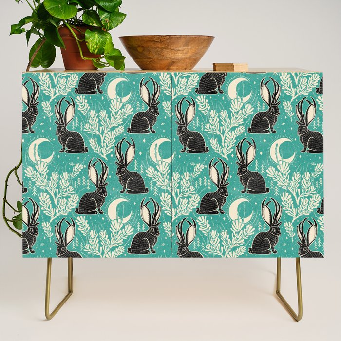 Jackalope - teal & black Credenza Gallery Image 1