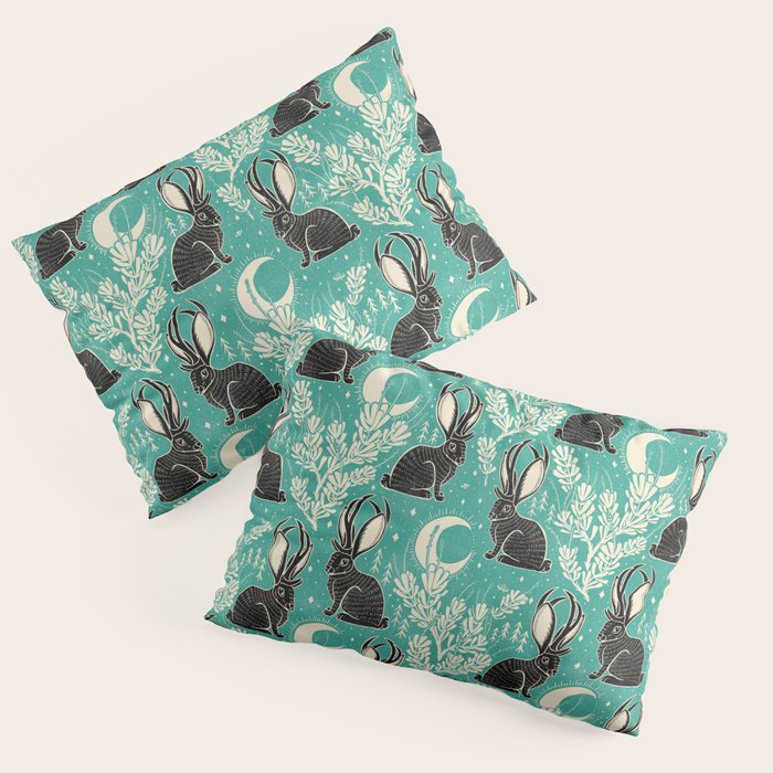 Jackalope - teal & black Pillow Sham Gallery Image 1