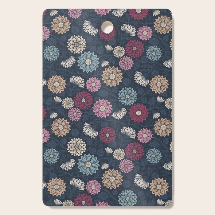 Mums and Vines Floral Burgundy Blues Cutting Board Gallery Image 1
