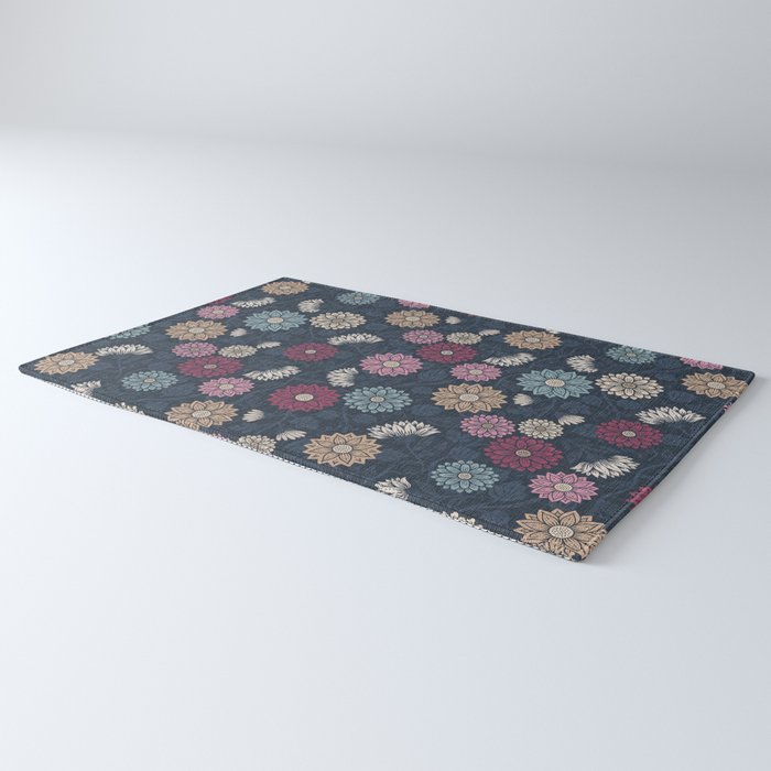 Mums and Vines Floral Burgundy Blues Rug Gallery Image 3