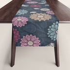 Mums and Vines Floral Burgundy Blues Table Runner Gallery Image 1