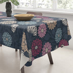 Mums and Vines Floral Burgundy Blues Tablecloth Gallery Image 3