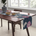 Mums and Vines Floral Burgundy Blues Table Runner Gallery Image 2