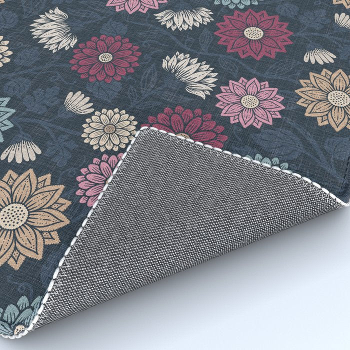 Mums and Vines Floral Burgundy Blues Rug Gallery Image 4