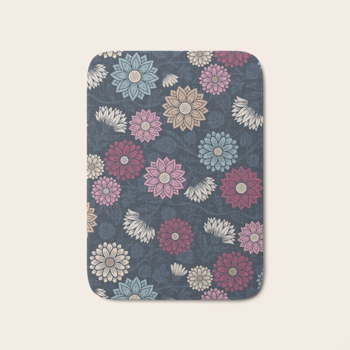 Mums and Vines Floral Burgundy Blues Bath Mat Gallery Image 1