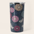 Mums and Vines Floral Burgundy Blues Travel Mug Gallery Image 1