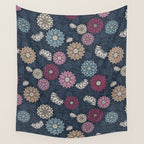 Mums and Vines Floral Burgundy Blues Wall Tapestry Gallery Image 4