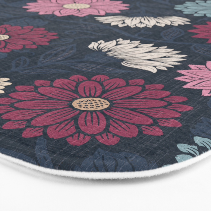 Mums and Vines Floral Burgundy Blues Bath Mat Gallery Image 3