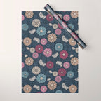 Mums and Vines Floral Burgundy Blues Wrapping Paper Gallery Image 1