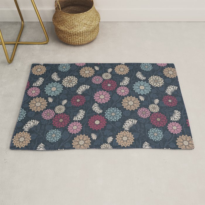 Mums and Vines Floral Burgundy Blues Rug Gallery Image 1