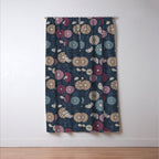 Mums and Vines Floral Burgundy Blues Window Curtain Gallery Image 3