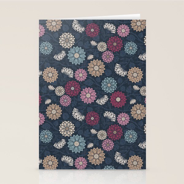 Mums and Vines Floral Burgundy Blues Stationery Card Gallery Image 2