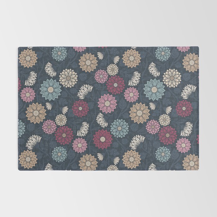 Mums and Vines Floral Burgundy Blues Rug Gallery Image 2