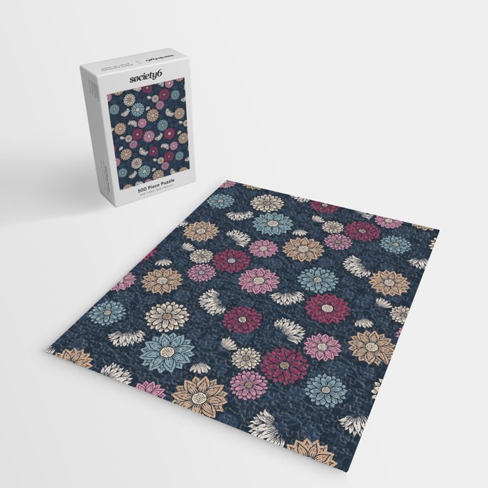 Mums and Vines Floral Burgundy Blues Jigsaw Puzzle Gallery Image 2