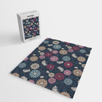 Mums and Vines Floral Burgundy Blues Jigsaw Puzzle Gallery Image 2