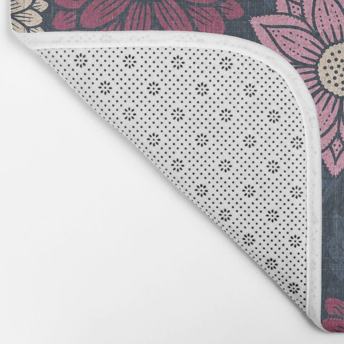 Mums and Vines Floral Burgundy Blues Bath Mat Gallery Image 2