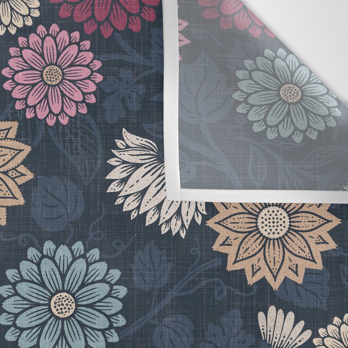 Mums and Vines Floral Burgundy Blues Wall Tapestry Gallery Image 3