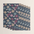 Mums and Vines Floral Burgundy Blues Wrapping Paper Gallery Image 3