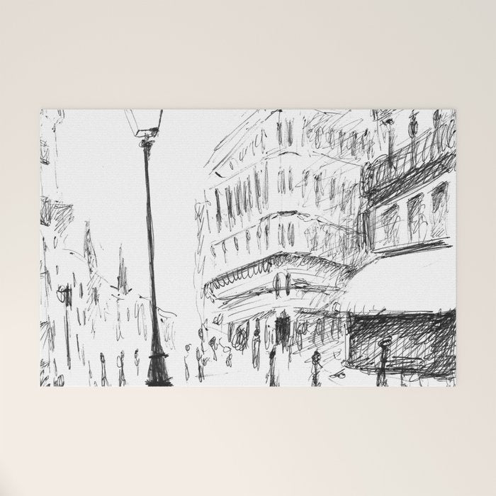 Sketch of a Street in Paris Welcome Mat Gallery Image 1
