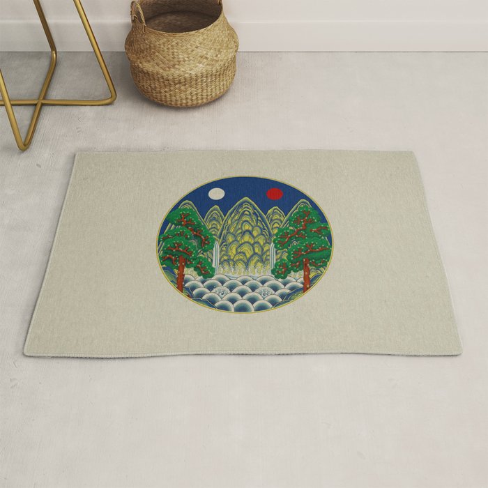 Five peaks of the sun and moon : Kingâs painting (Minhwa-Korean folk art) Rug Gallery Image 1