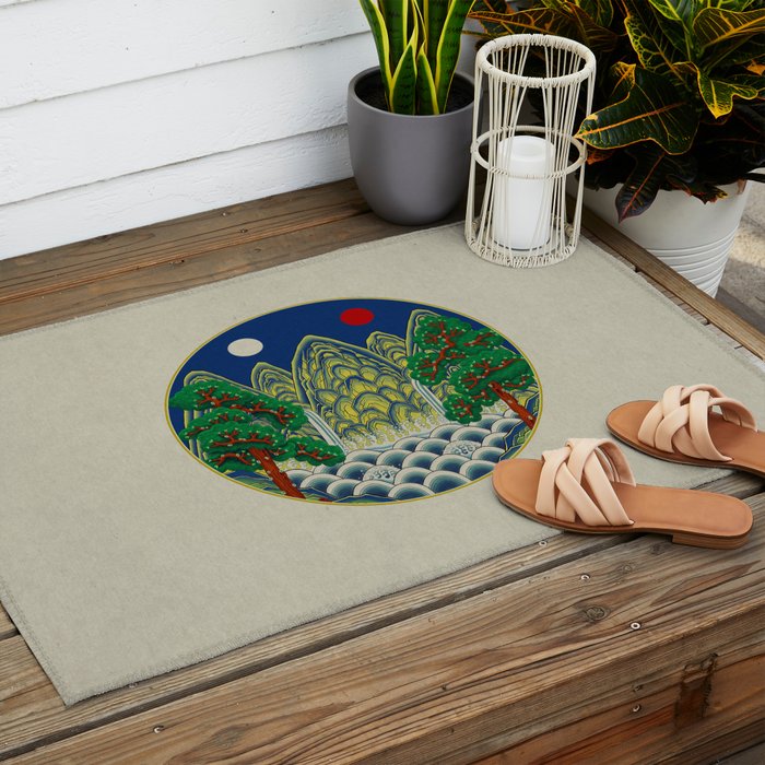 Five peaks of the sun and moon : Kingâs painting (Minhwa-Korean folk art) Outdoor Rug Gallery Image 2