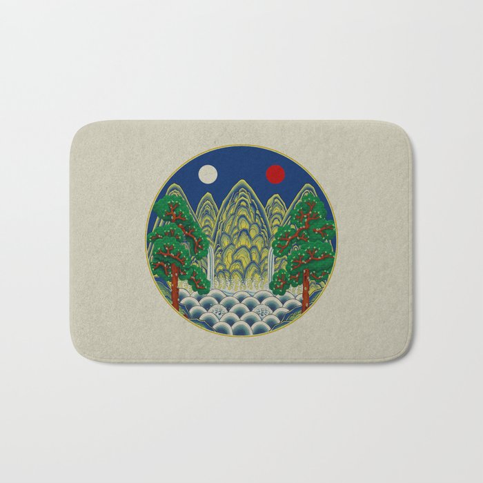 Five peaks of the sun and moon : Kingâs painting (Minhwa-Korean folk art) Bath Mat Gallery Image 1