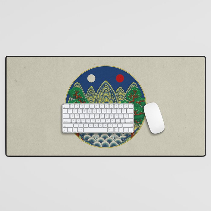 Five peaks of the sun and moon : Kingâs painting (Minhwa-Korean folk art) Desk Mat