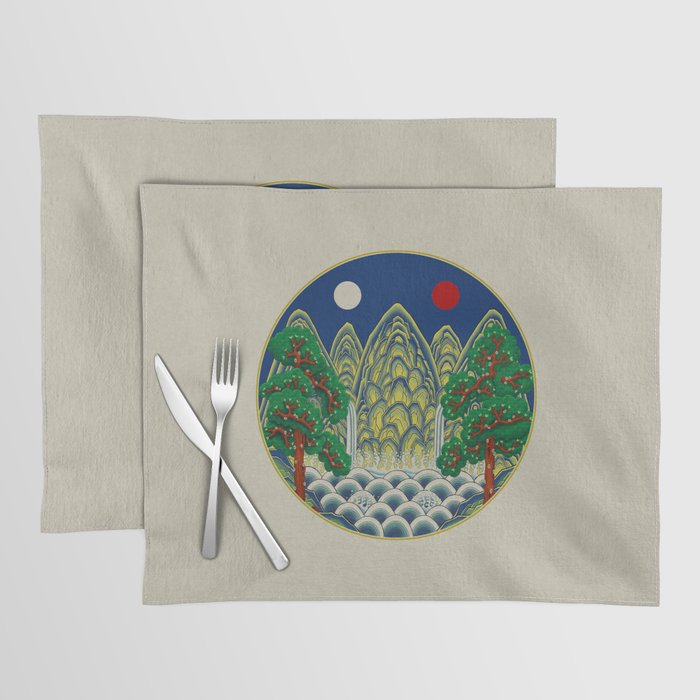 Five peaks of the sun and moon : Kingâs painting (Minhwa-Korean folk art) Placemat Gallery Image 1