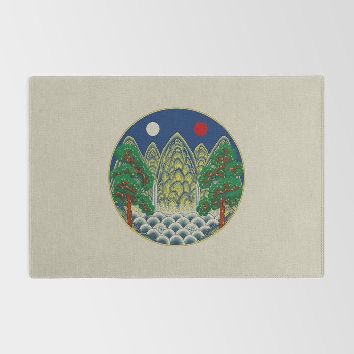 Five peaks of the sun and moon : Kingâs painting (Minhwa-Korean folk art) Rug Gallery Image 2