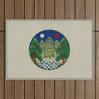Five peaks of the sun and moon : Kingâs painting (Minhwa-Korean folk art) Outdoor Rug Gallery Image 1