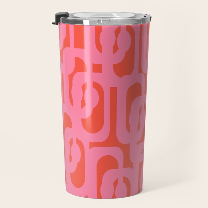Contemporary Abstract Loop Pattern in Pink and Orange Red Travel Mug Gallery Image 3