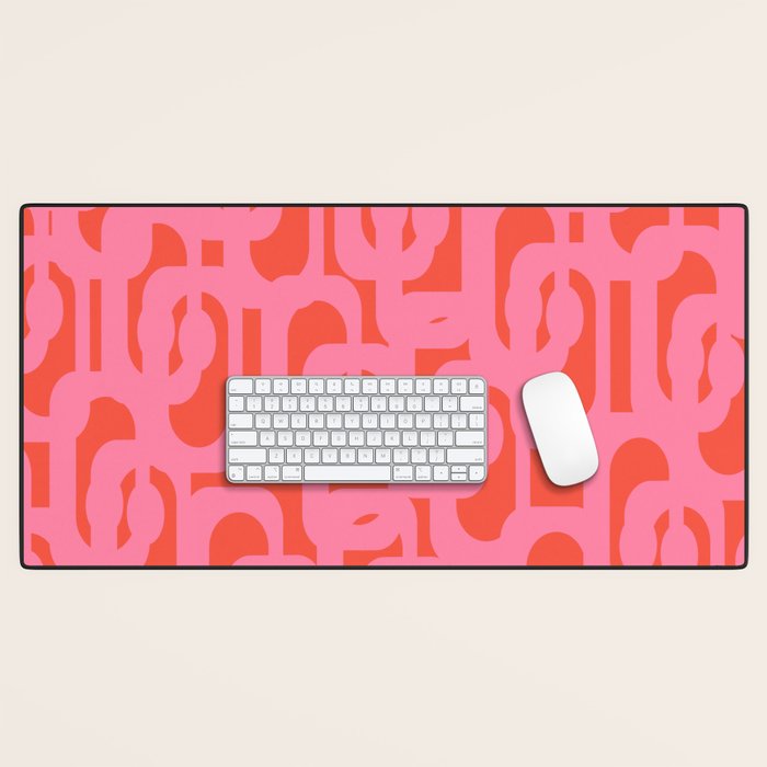 Contemporary Abstract Loop Pattern in Pink and Orange Red Desk Mat Gallery Image 1