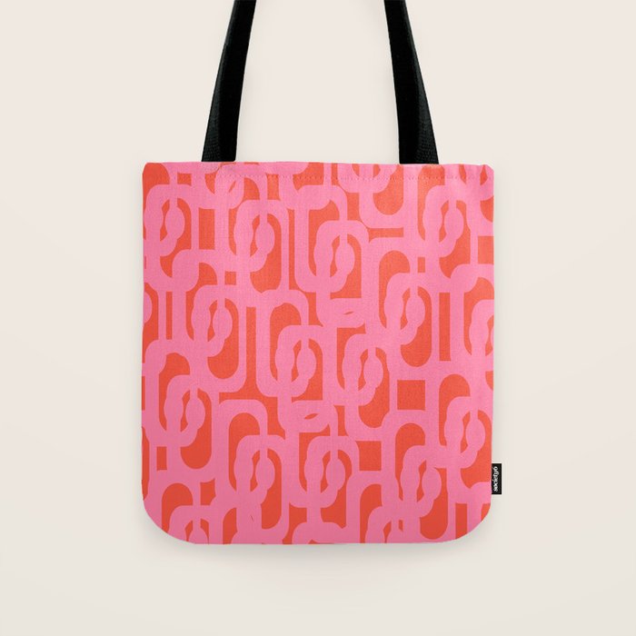 Contemporary Abstract Loop Pattern in Pink and Orange Red Tote Bag Gallery Image 1