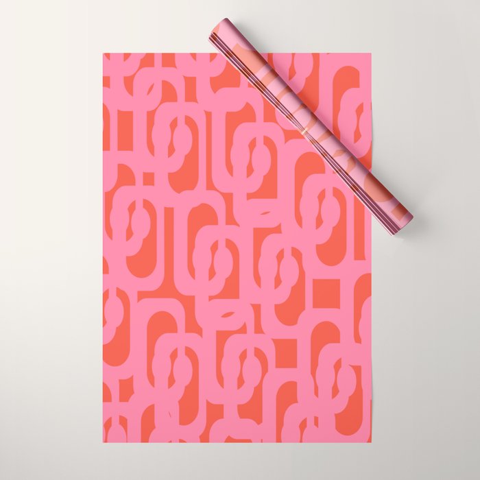 Contemporary Abstract Loop Pattern in Pink and Orange Red Wrapping Paper Gallery Image 1