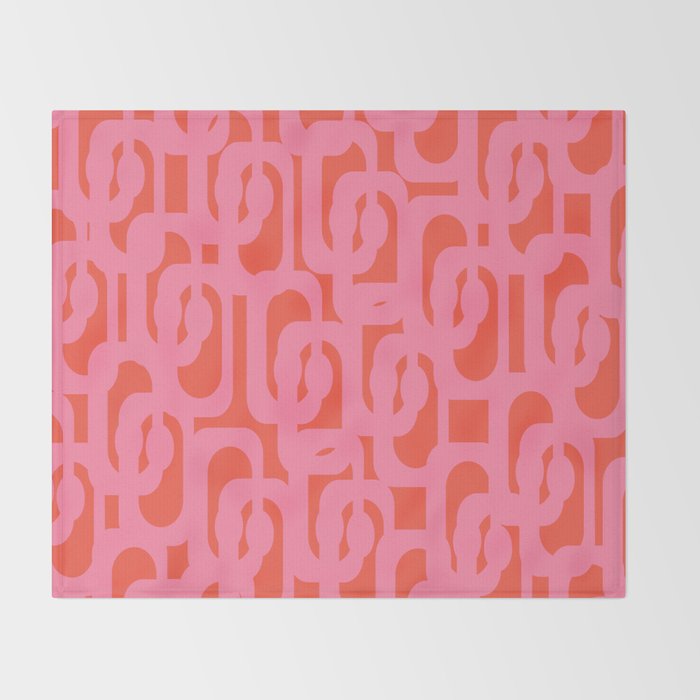 Contemporary Abstract Loop Pattern in Pink and Orange Red Throw Blanket Gallery Image 2